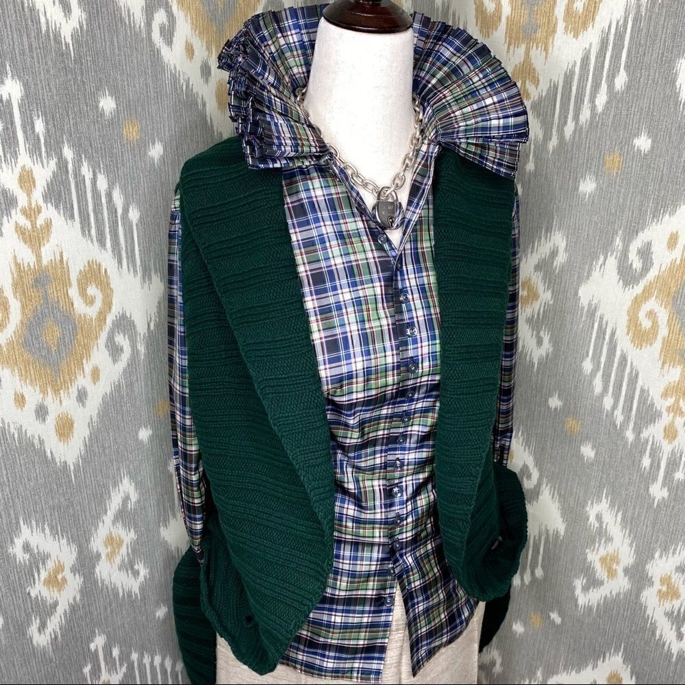 Ralph Lauren Green Merino Wool/Cashmere Open Front Shawl Collar Circle Cardigan
